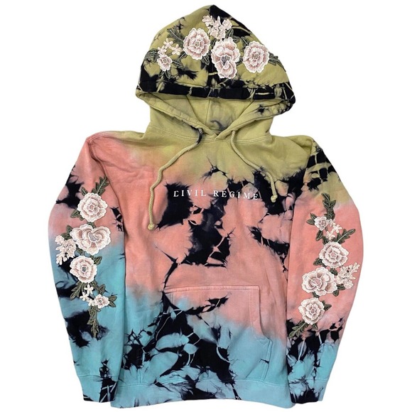 Civil Regime Tops Civil Regime By Darc Sport Womens White Rose Tie Dye Hoodie In Lightning